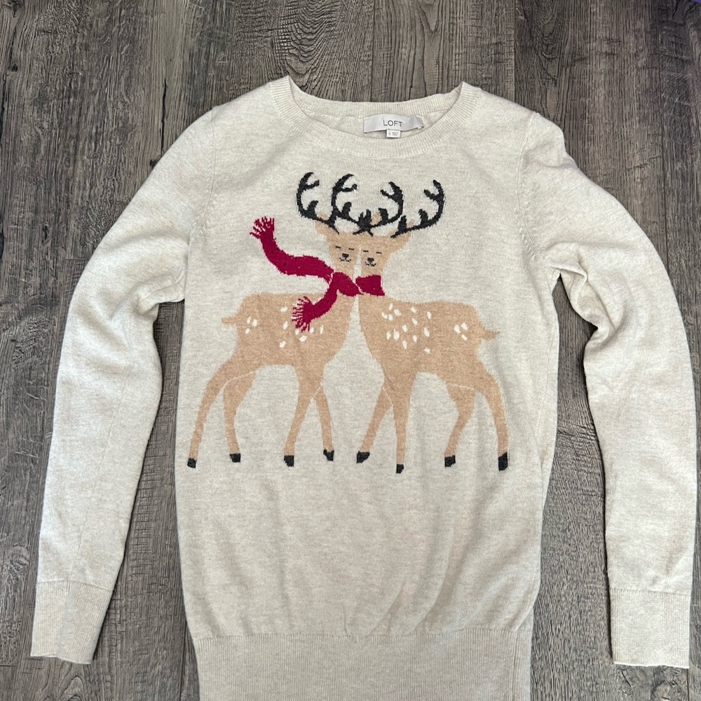 LOFT Beige Deer Sweater